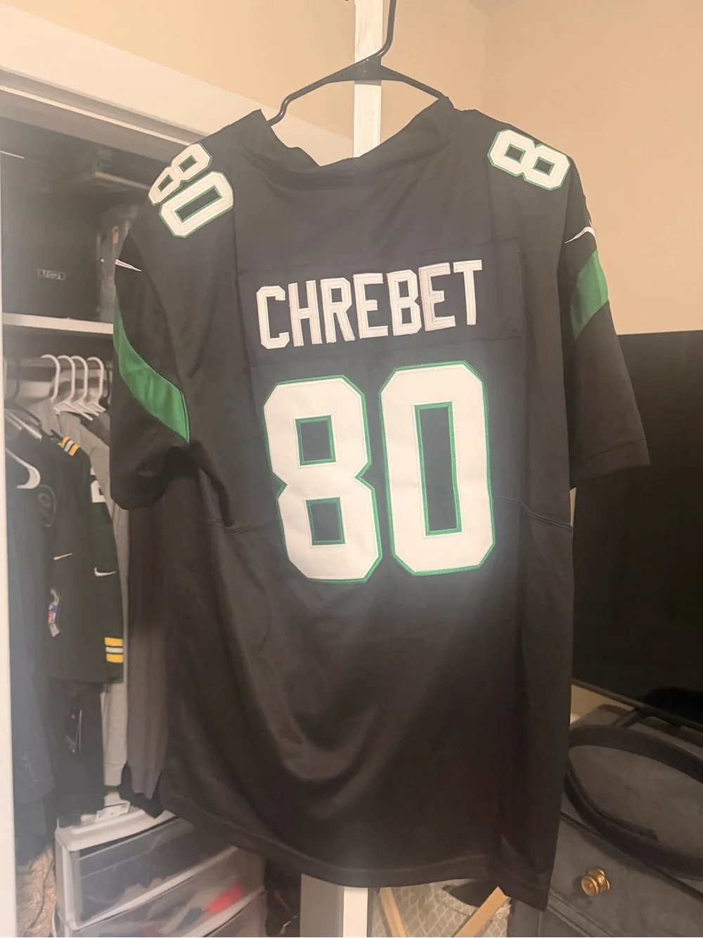 Nike New York Men's Black & Green #80 Chrebet Jersey